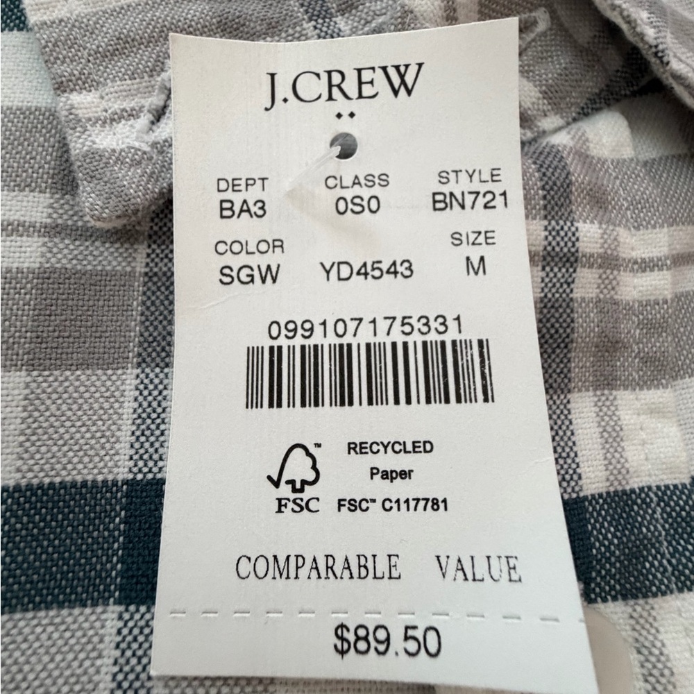 J. Crew Men's Blue and Gray Slim Fit Plaid light flannel Oxford shirt. - Picture 5 of 5